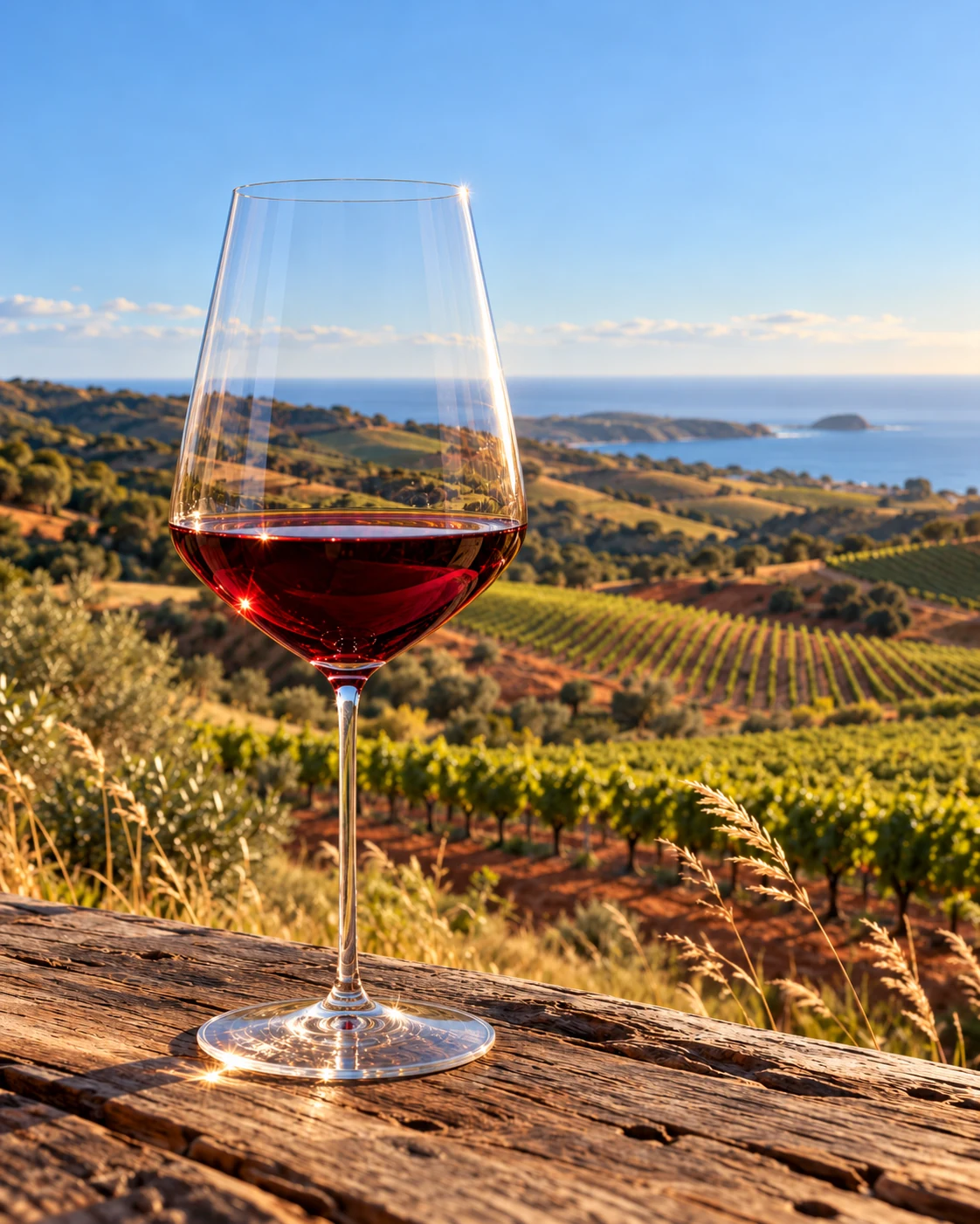 A vineyard imagined within a wine glass